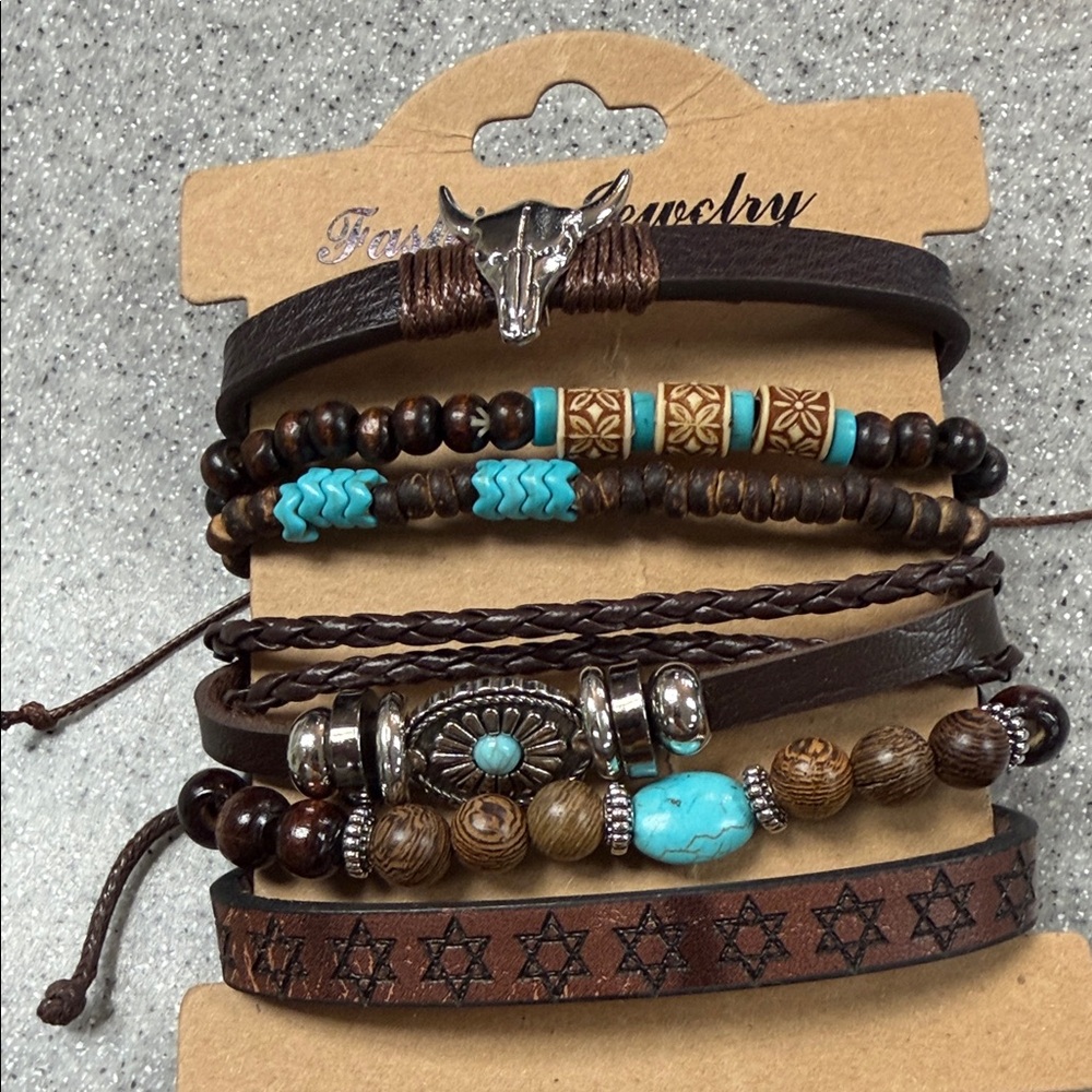 Bohemian Leather and Bead Bracelet Set